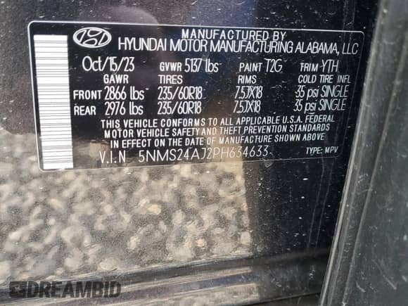 2023 Hyundai Santa Fe SEL с VIN 5NMS24AJ2PH634633, выставлен на аукционе Copart как лот 89689325 с пробегом 30 650 миль миль и Списание • Salvage title. История ставок и продаж доступна на DreamBid. Изображение 14.