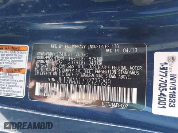 2013 Scion FR-S с VIN JF1ZNAA17D2727299, выставлен на аукционе IAAI как лот 43369757 с пробегом 137 218 миль миль и . История ставок и продаж доступна на DreamBid. Изображение 9.