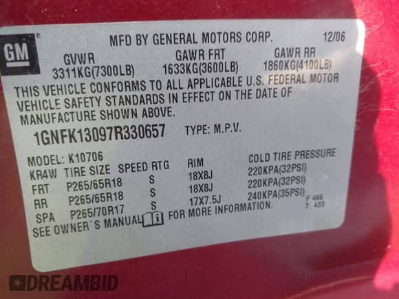 2007 Chevrolet Tahoe LT z VIN 1GNFK13097R330657, wystawiony jako IAAI lot #43501646 z przebiegiem 234 920 mil mil oraz . Historia ofert i sprzedaży dostępna na DreamBid. Obrazek 9.