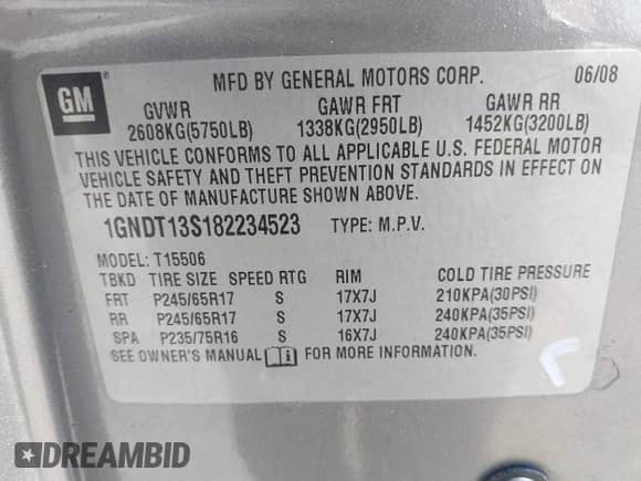 2008 Chevrolet TrailBlazer Fleet 2FL с VIN 1GNDT13S182234523, выставлен на аукционе IAAI как лот 42381536 с пробегом 195 741 миль миль и . История ставок и продаж доступна на DreamBid. Изображение 9.