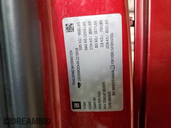 2019 Chevrolet Silverado 1500 LT с VIN 1GCRWCEK6KZ278918, выставлен на аукционе Copart как лот 70516225 с пробегом 140 479 миль миль и Списание • Salvage title. История ставок и продаж доступна на DreamBid. Изображение 12.