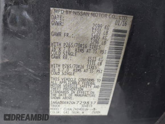 2016 Nissan Frontier S with VIN 1N6AD0ER2GN729837, listed as a IAAI auction lot 43363982 with 195,266 mi miles and . Bid and sale history available at DreamBid. Image 9.