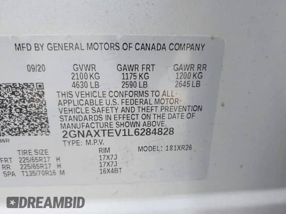 2020 Chevrolet Equinox LT с VIN 2GNAXTEV1L6284828, выставлен на аукционе IAAI как лот 42664669 с пробегом 56 906 миль миль и . История ставок и продаж доступна на DreamBid. Изображение 9.