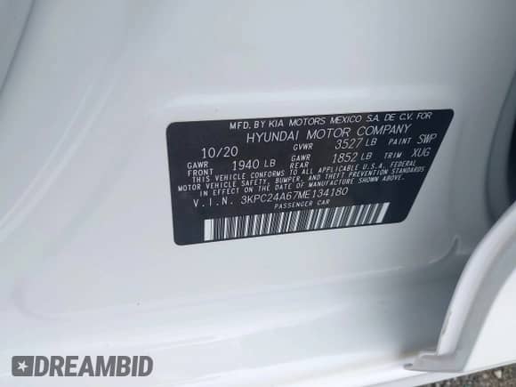 2021 Hyundai Accent SE с VIN 3KPC24A67ME134180, выставлен на аукционе IAAI как лот 42689736 с пробегом 70 154 миль миль и . История ставок и продаж доступна на DreamBid. Изображение 9.