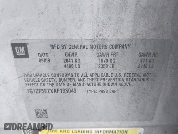 2010 Chevrolet Malibu z VIN 1G1ZF5EZXAF133043, wystawiony jako IAAI lot #42680239 z przebiegiem 125 964 mil mil oraz . Historia ofert i sprzedaży dostępna na DreamBid. Obrazek 9.