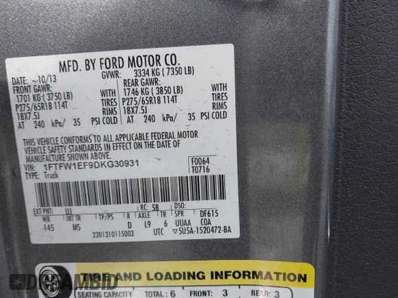 2013 Ford F-150 XLT с VIN 1FTFW1EF9DKG30931, выставлен на аукционе IAAI как лот 43252415 с пробегом Не указан миль и . История ставок и продаж доступна на DreamBid. Изображение 9.