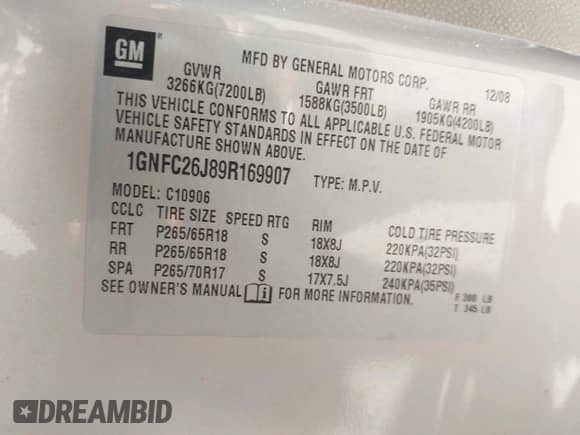 2009 Chevrolet Suburban 1LT z VIN 1GNFC26J89R169907, wystawiony jako IAAI lot #42817134 z przebiegiem 194 554 mil mil oraz . Historia ofert i sprzedaży dostępna na DreamBid. Obrazek 9.