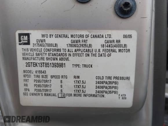 2005 GMC Sierra 1500 SLE с VIN 2GTEK13T851393981, выставлен на аукционе IAAI как лот 43417332 с пробегом 257 564 миль миль и . История ставок и продаж доступна на DreamBid. Изображение 9.