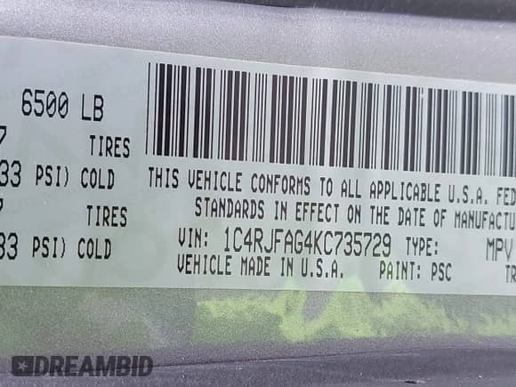 2019 Jeep Grand Cherokee Altitude with VIN 1C4RJFAG4KC735729, listed as a IAAI auction lot 42700648 with 104,373 mi miles and . Bid and sale history available at DreamBid. Image 9.