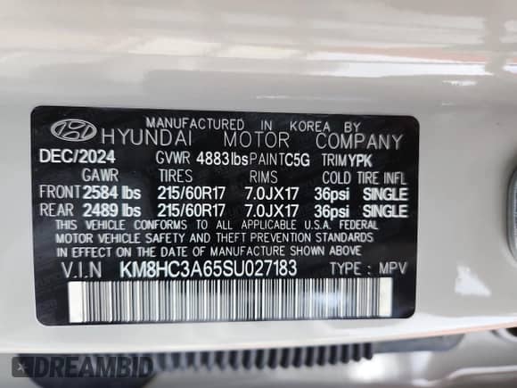 2025 Hyundai Kona SEL с VIN KM8HC3A65SU027183, выставлен на аукционе Copart как лот 64397365 с пробегом 4 114 миль миль и Списание • Salvage title. История ставок и продаж доступна на DreamBid. Изображение 14.