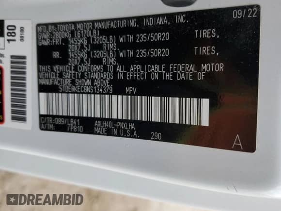 2022 Toyota Sienna Platinum с VIN 5TDERKEC8NS134379, выставлен на аукционе Copart как лот 68874795 с пробегом 75 175 миль миль и Списание • Salvage title. История ставок и продаж доступна на DreamBid. Изображение 12.