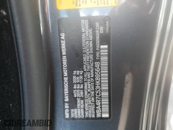 2017 BMW 4 Series 430i with VIN WBA4R7C53HK895648, listed as a Copart auction lot 80531895 with 63,883 mi miles and Salvage title. Bid and sale history available at DreamBid. Image 12.