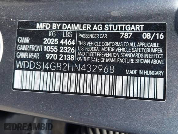 2017 Mercedes-Benz CLA 250 with VIN WDDSJ4GB2HN432968, listed as a IAAI auction lot 42488848 with 102,482 mi miles and . Bid and sale history available at DreamBid. Image 9.