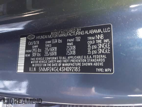 2025 Hyundai Santa Fe SEL с VIN 5NMP24GL4SH092183, выставлен на аукционе IAAI как лот 43371300 с пробегом 7 567 миль миль и . История ставок и продаж доступна на DreamBid. Изображение 9.