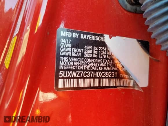 2017 BMW X3 sDrive28i с VIN 5UXWZ7C37H0X39231, выставлен на аукционе Copart как лот 71559345 с пробегом 107 749 миль миль и Списание • Salvage title. История ставок и продаж доступна на DreamBid. Изображение 14.