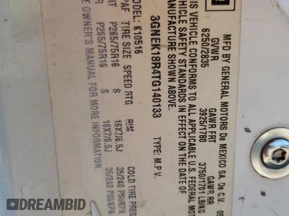 1996 Chevrolet Tahoe с VIN 3GNEK18R4TG140133, выставлен на аукционе Copart как лот 62094615 с пробегом 25 243 миль миль и Списание • Salvage title. История ставок и продаж доступна на DreamBid. Изображение 12.