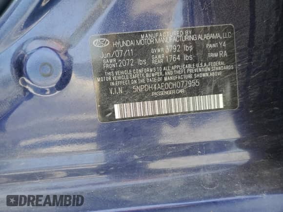 2012 Hyundai Elantra Limited z VIN 5NPDH4AE0CH077955, wystawiony jako Copart lot #82022935 z przebiegiem 116 952 mil mil oraz Szkoda całkowita • Salvage title. Historia ofert i sprzedaży dostępna na DreamBid. Obrazek 12.