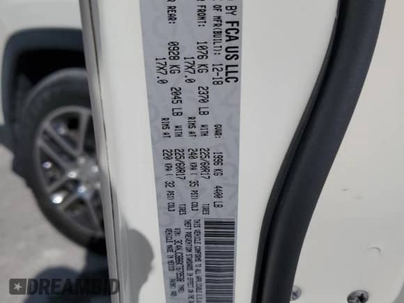 2019 Jeep Compass Altitude with VIN 3C4NJCBB6KT679538, listed as a Copart auction lot 86780275 with 51,477 mi miles and Non repairable. Bid and sale history available at DreamBid. Image 13.