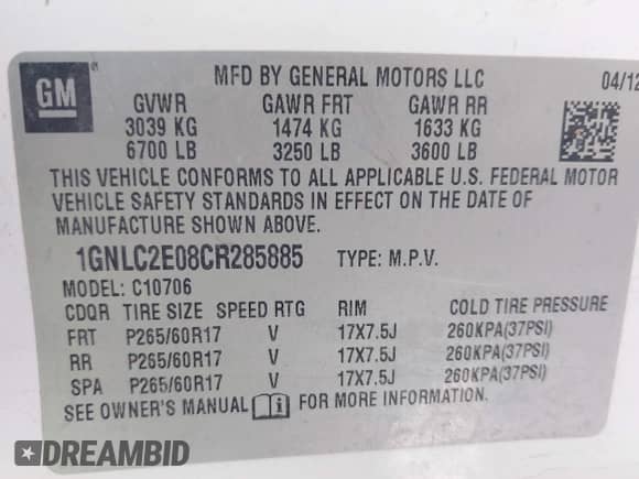 2012 Chevrolet Tahoe Commercial с VIN 1GNLC2E08CR285885, выставлен на аукционе IAAI как лот 42326129 с пробегом 100 035 миль миль и . История ставок и продаж доступна на DreamBid. Изображение 9.