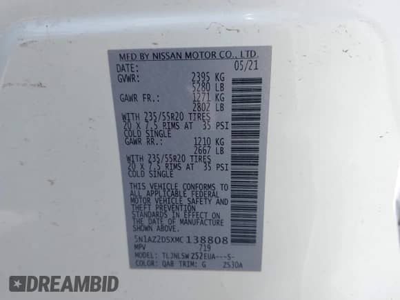 2021 Nissan Murano Platinum z VIN 5N1AZ2DSXMC138808, wystawiony jako IAAI lot #42056753 z przebiegiem 87 976 mil mil oraz . Historia ofert i sprzedaży dostępna na DreamBid. Obrazek 9.