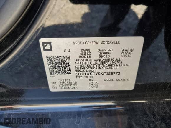 2019 Chevrolet Silverado 2500HD LT z VIN 1GC1KSEY9KF185772, wystawiony jako Copart lot #49741715 z przebiegiem 106 946 mil mil oraz Szkoda całkowita • Salvage title. Historia ofert i sprzedaży dostępna na DreamBid. Obrazek 12.