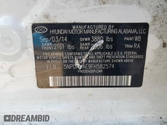 2015 Hyundai Elantra SE with VIN 5NPDH4AE9FH582574, listed as a Copart auction lot 68542035 with 167,328 mi miles and Salvage title. Bid and sale history available at DreamBid. Image 13.