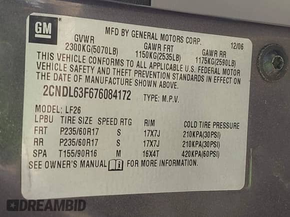 2007 Chevrolet Equinox LT с VIN 2CNDL63F676084172, выставлен на аукционе IAAI как лот 43152700 с пробегом 181 785 миль миль и . История ставок и продаж доступна на DreamBid. Изображение 9.
