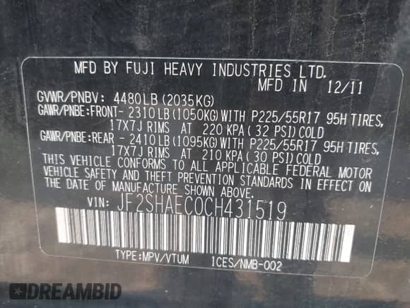 2012 Subaru Forester X Limited z VIN JF2SHAEC0CH431519, wystawiony jako IAAI lot #43212805 z przebiegiem 143 633 mil mil oraz . Historia ofert i sprzedaży dostępna na DreamBid. Obrazek 9.