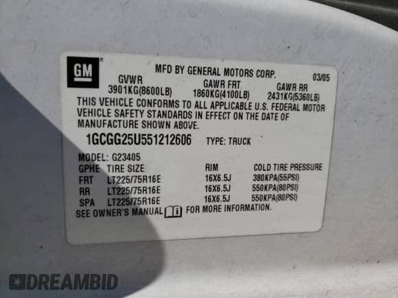 2005 Chevrolet Express Cargo Y3H Paratransit с VIN 1GCGG25U551212606, выставлен на аукционе Copart как лот 70593604 с пробегом 314 844 миль миль и Списание • Salvage title. История ставок и продаж доступна на DreamBid. Изображение 15.