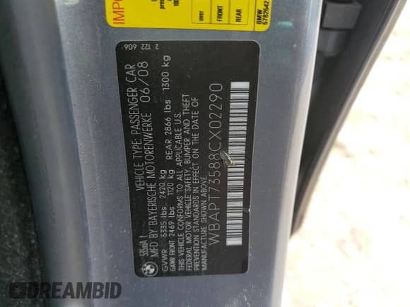 2008 BMW 5 Series 535xiT с VIN WBAPT73588CX02290, выставлен на аукционе Copart как лот 56281655 с пробегом 102 142 миль миль и Списание • Salvage title. История ставок и продаж доступна на DreamBid. Изображение 12.