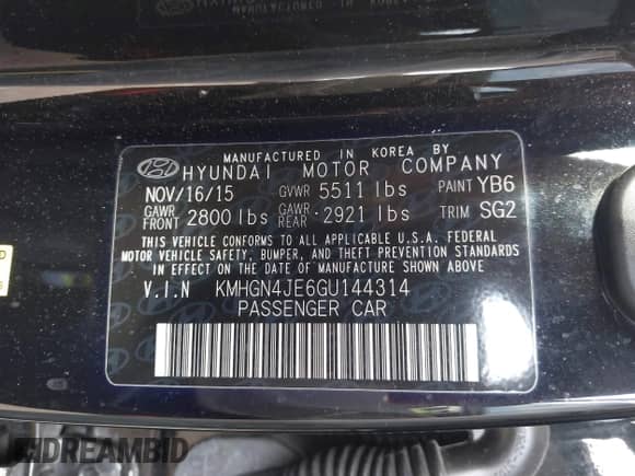 2016 Hyundai Genesis 3.8L с VIN KMHGN4JE6GU144314, выставлен на аукционе IAAI как лот 42981451 с пробегом 78 408 миль миль и . История ставок и продаж доступна на DreamBid. Изображение 9.