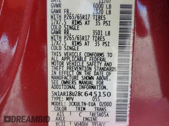 2008 Nissan Pathfinder SE с VIN 5N1AR18U28C645150, выставлен на аукционе Copart как лот 86338155 с пробегом 198 867 миль миль и Чистый • Clean title. История ставок и продаж доступна на DreamBid. Изображение 13.