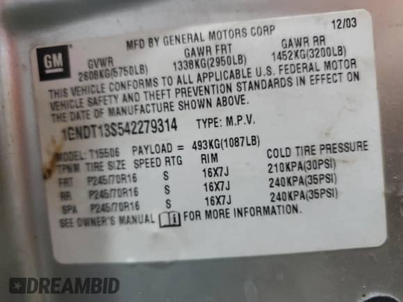 2004 Chevrolet TrailBlazer LT z VIN 1GNDT13S542279314, wystawiony jako Copart lot #66213665 z przebiegiem 145 219 mil mil oraz Szkoda całkowita • Salvage title. Historia ofert i sprzedaży dostępna na DreamBid. Obrazek 14.