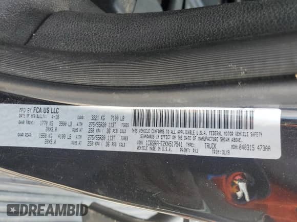 2019 Ram 1500 Limited z VIN 1C6SRFHT2KN517541, wystawiony jako Copart lot #68911275 z przebiegiem 158 501 mil mil oraz Szkoda całkowita • Salvage title. Historia ofert i sprzedaży dostępna na DreamBid. Obrazek 12.