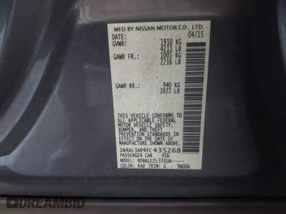 2015 Nissan Altima S z VIN 1N4AL3AP4FC435268, wystawiony jako IAAI lot #43120528 z przebiegiem 147 099 mil mil oraz . Historia ofert i sprzedaży dostępna na DreamBid. Obrazek 9.