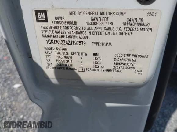 2002 Chevrolet Tahoe LT z VIN 1GNEK13Z42J197579, wystawiony jako IAAI lot #43212866 z przebiegiem 313 693 mil mil oraz . Historia ofert i sprzedaży dostępna na DreamBid. Obrazek 9.