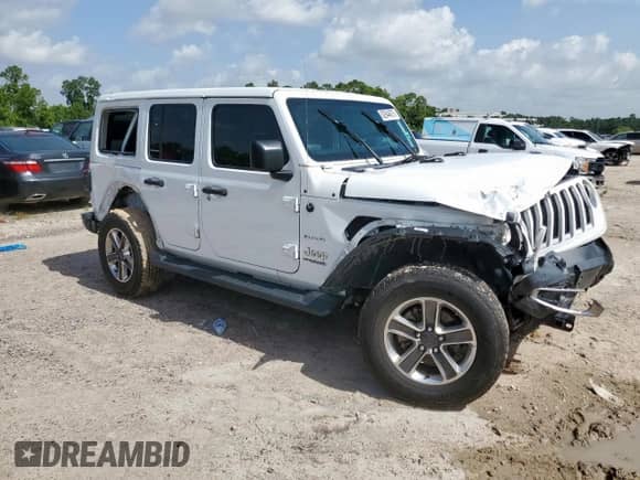 2021 Jeep Wrangler Unlimited Sahara z VIN 1C4HJXEN1MW719001, wystawiony jako Copart lot #62944675 z przebiegiem 21 429 mil mil oraz Szkoda całkowita • Salvage title. Historia ofert i sprzedaży dostępna na DreamBid. Obrazek 4.