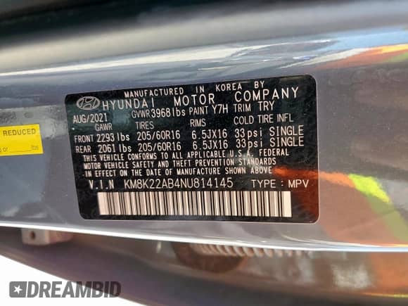 2022 Hyundai Kona SE with VIN KM8K22AB4NU814145, listed as a Copart auction lot 66874505 with 64,764 mi miles and Salvage title. Bid and sale history available at DreamBid. Image 14.