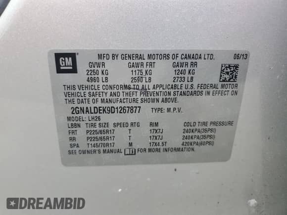 2013 Chevrolet Equinox LT с VIN 2GNALDEK9D1267877, выставлен на аукционе Copart как лот 69980725 с пробегом 121 898 миль миль и Чистый • Clean title. История ставок и продаж доступна на DreamBid. Изображение 13.