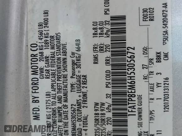 2017 Ford Mustang V6 с VIN 1FATP8EM6H5305672, выставлен на аукционе Copart как лот 58995225 с пробегом 103 426 миль миль и Списание • Salvage title. История ставок и продаж доступна на DreamBid. Изображение 12.