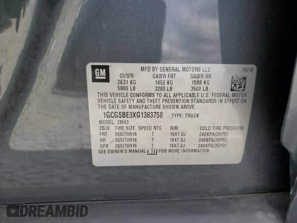 2016 Chevrolet Colorado 2WD WT with VIN 1GCGSBE3XG1383750, listed as a Copart auction lot 85695965 with 92,052 mi miles and Salvage title. Bid and sale history available at DreamBid. Image 12.