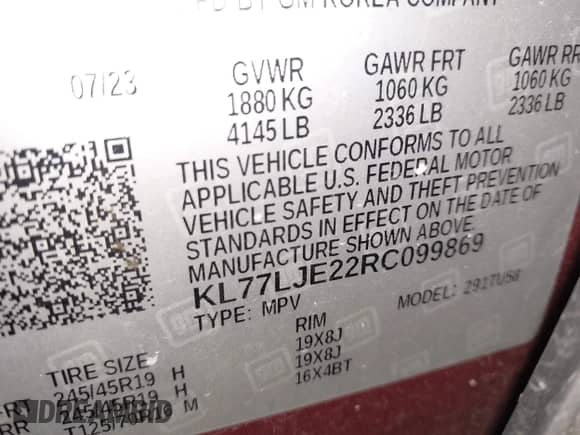 2024 Chevrolet Trax 2RS with VIN KL77LJE22RC099869, listed as a IAAI auction lot 43141765 with 17,678 mi miles and . Bid and sale history available at DreamBid. Image 9.