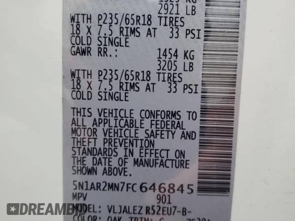 2015 Nissan Pathfinder S z VIN 5N1AR2MN7FC646845, wystawiony jako Copart lot #60279135 z przebiegiem 206 904 mil mil oraz Szkoda całkowita • Salvage title. Historia ofert i sprzedaży dostępna na DreamBid. Obrazek 13.