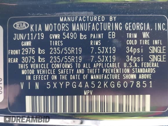 2019 Kia Sorento LX с VIN 5XYPG4A52KG607851, выставлен на аукционе IAAI как лот 38852510 с пробегом 72 723 миль миль и . История ставок и продаж доступна на DreamBid. Изображение 9.