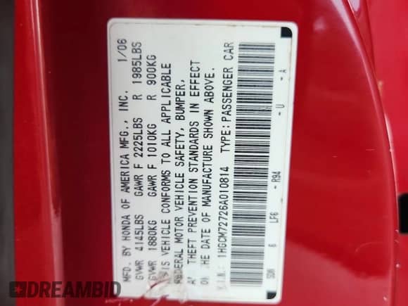 2006 Honda Accord EX with VIN 1HGCM72726A010814, listed as a Copart auction lot 81758395 with 307,265 mi miles and Salvage title. Bid and sale history available at DreamBid. Image 12.