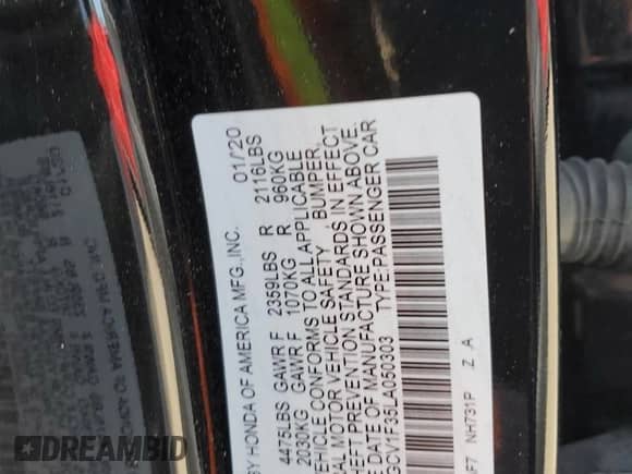 2020 Honda Accord Sport с VIN 1HGCV1F35LA050303, выставлен на аукционе Copart как лот 71928315 с пробегом 114 381 миль миль и Списание • Salvage title. История ставок и продаж доступна на DreamBid. Изображение 12.