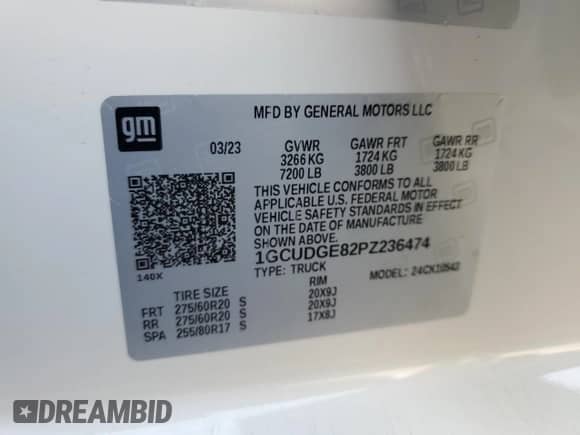 2023 Chevrolet Silverado 1500 LTZ with VIN 1GCUDGE82PZ236474, listed as a Copart auction lot 83958695 with 40,222 mi miles and Salvage title. Bid and sale history available at DreamBid. Image 12.