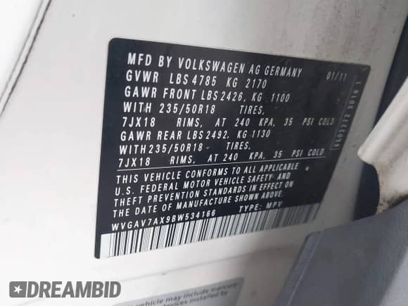 2011 Volkswagen Tiguan SE z VIN WVGAV7AX9BW534166, wystawiony jako IAAI lot #41146905 z przebiegiem 118 095 mil mil oraz . Historia ofert i sprzedaży dostępna na DreamBid. Obrazek 9.