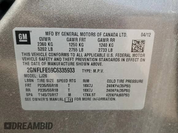 2012 Chevrolet Equinox LTZ z VIN 2GNFLFE59C6335933, wystawiony jako Copart lot #64464965 z przebiegiem 98 345 mil mil oraz Szkoda całkowita • Salvage title. Historia ofert i sprzedaży dostępna na DreamBid. Obrazek 12.