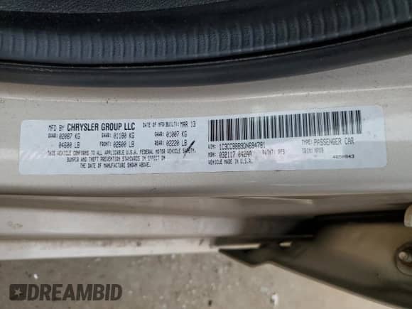 2013 Chrysler 200 Touring with VIN 1C3CCBBB9DN694781, listed as a Copart auction lot 48936815 with 128,944 mi miles and Salvage title. Bid and sale history available at DreamBid. Image 15.